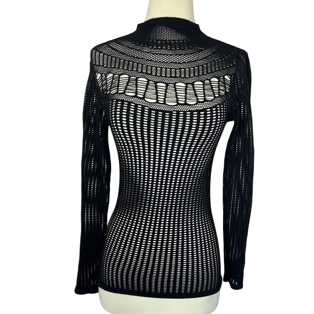 Intimately By Free People Black Open Knit Mock Neck Mesh Sheer Geometric Top S